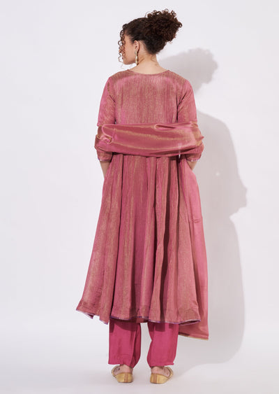 Dark Pink Tissue Anarkali Suit