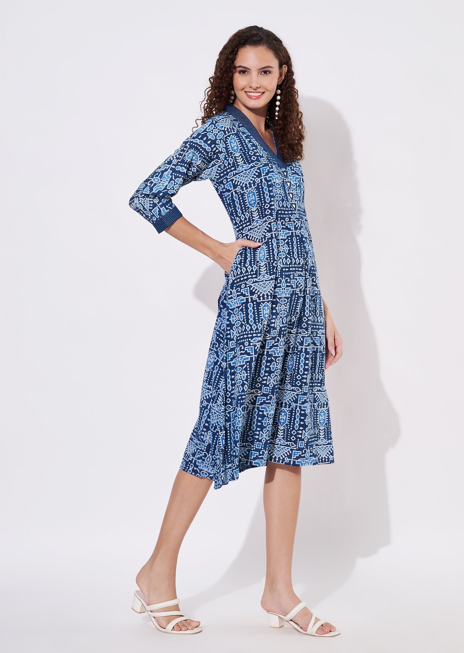 Blue Cotton Frock Kurti