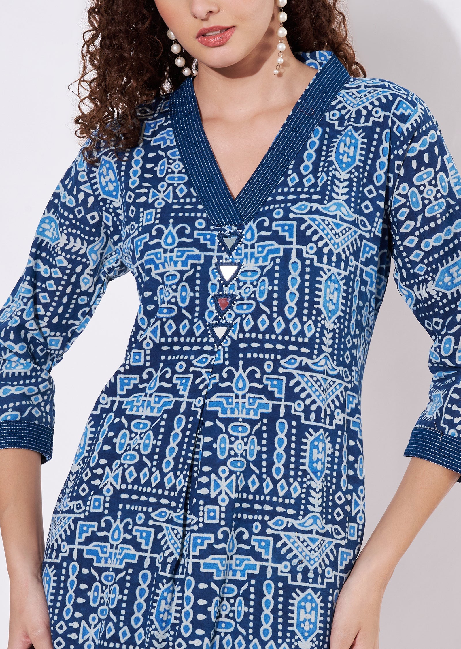 Blue Cotton Frock Kurti