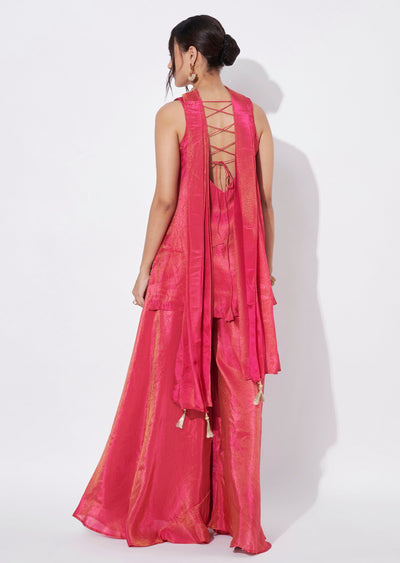 Pink Tissue Sharara Set