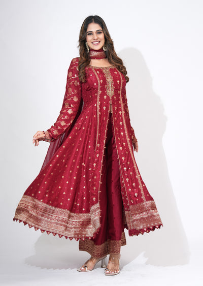 Maroon Silk Anarkali Set