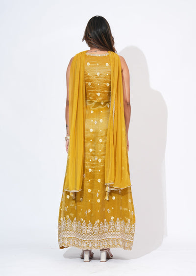 Mustard Tissue Anarkali Suit