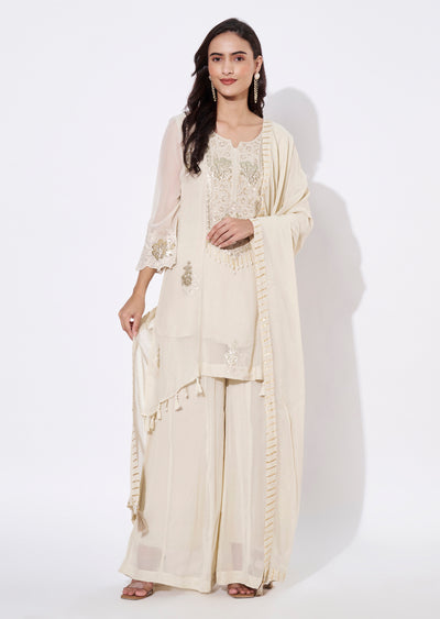 Cream Georgette Sharara Set
