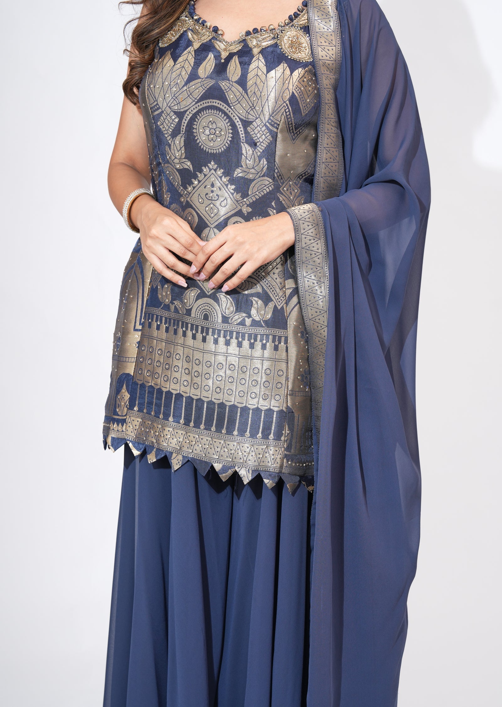 Navy Blue silk Sharara Set