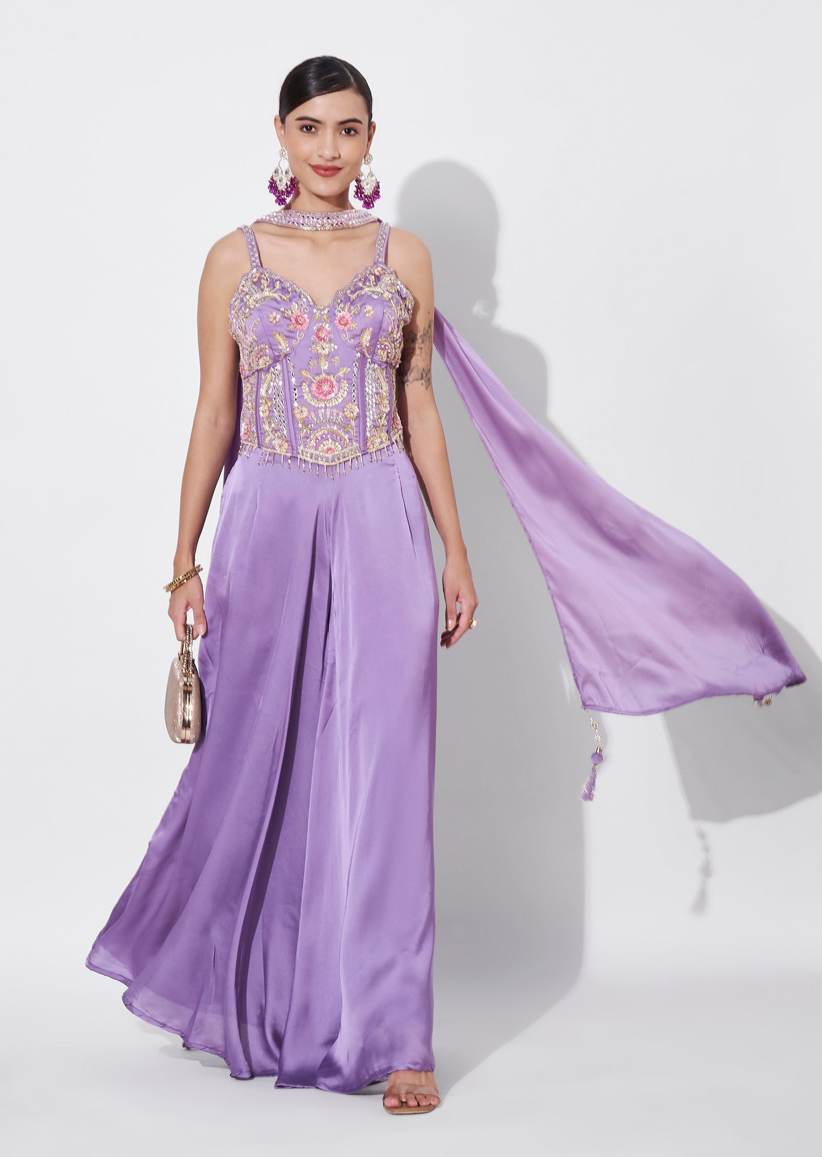 Lavender Silk Indowestern set