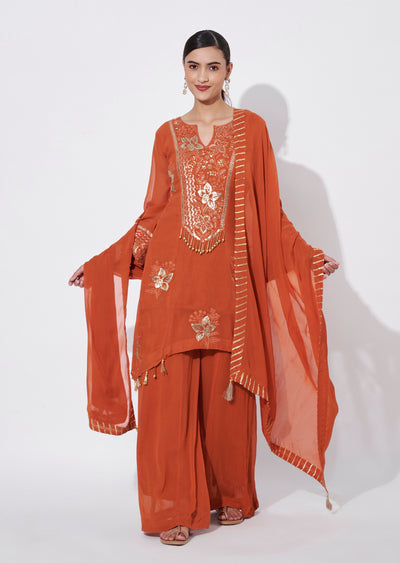 Rust Georgette Sharara Set