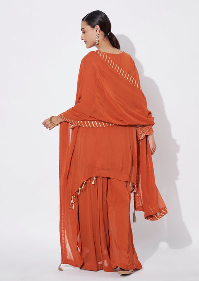 Rust Georgette Sharara Set