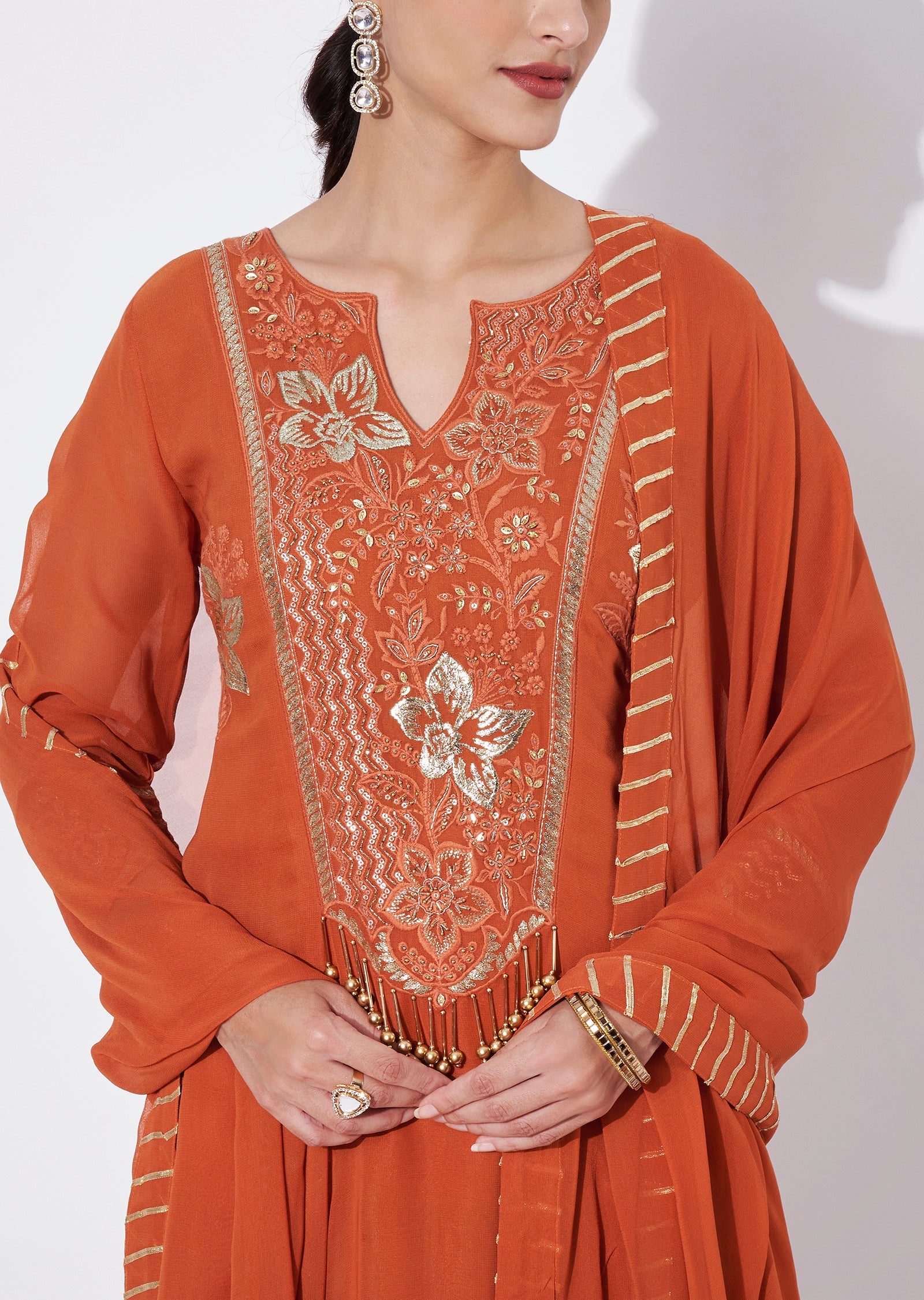 Rust Georgette Sharara Set