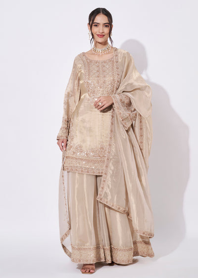 Beige Organza Sharara Set