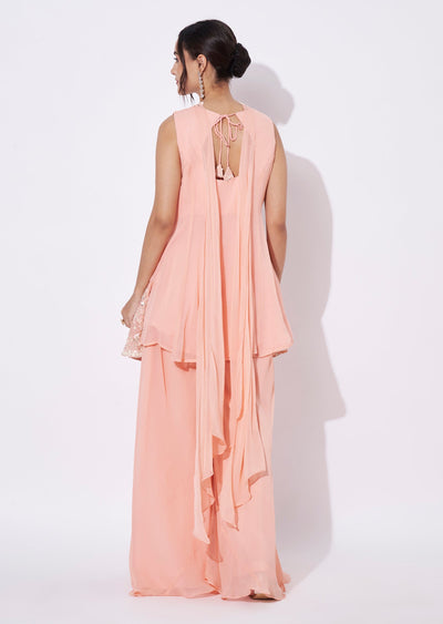 Peach Georgette Sharara Set