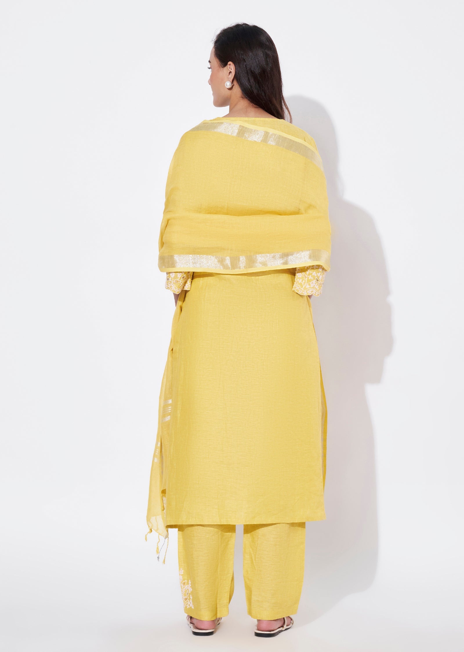 Light Yellow Cotton Straight Cut Suit