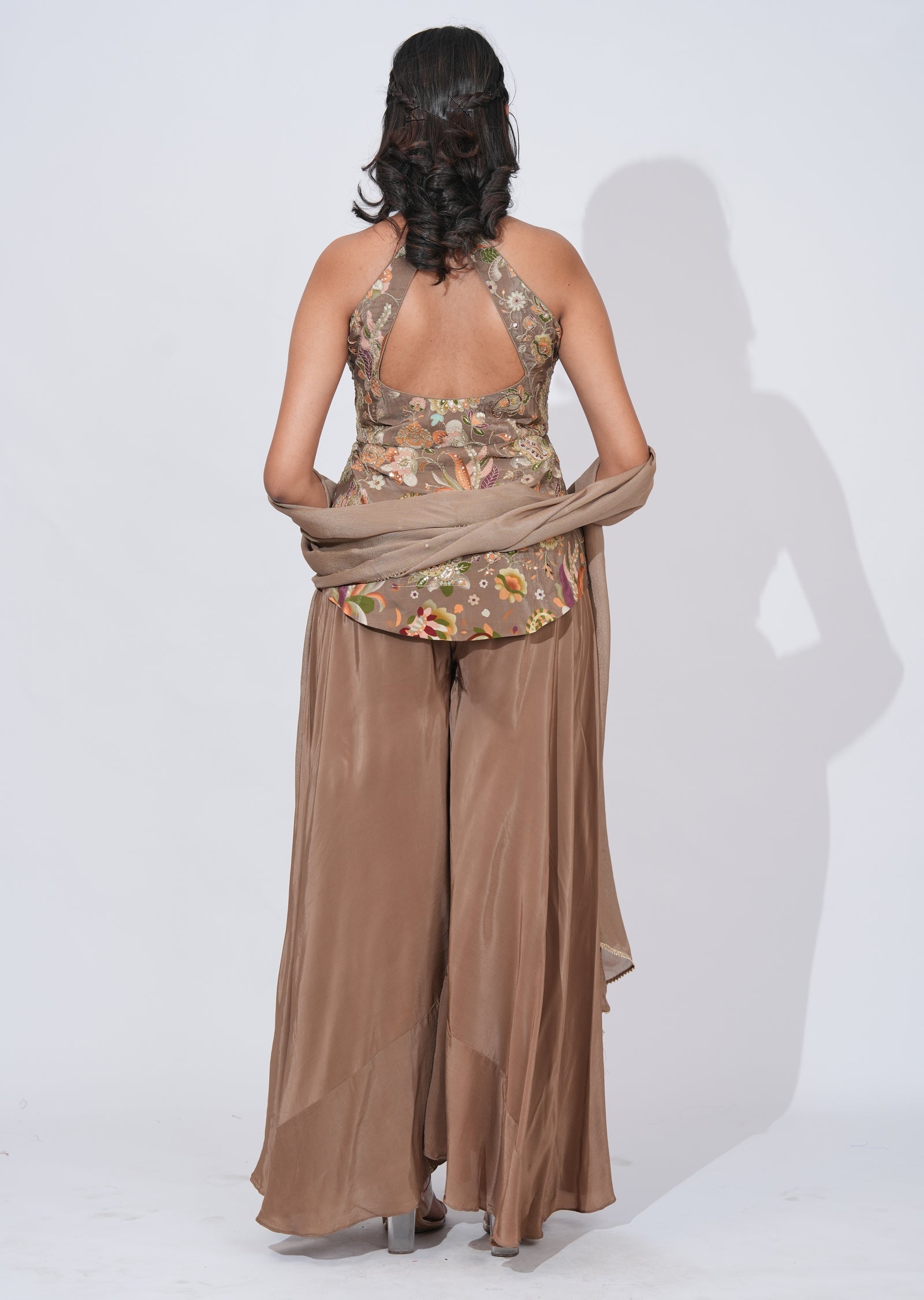 Beige Chinnon Sharara Set