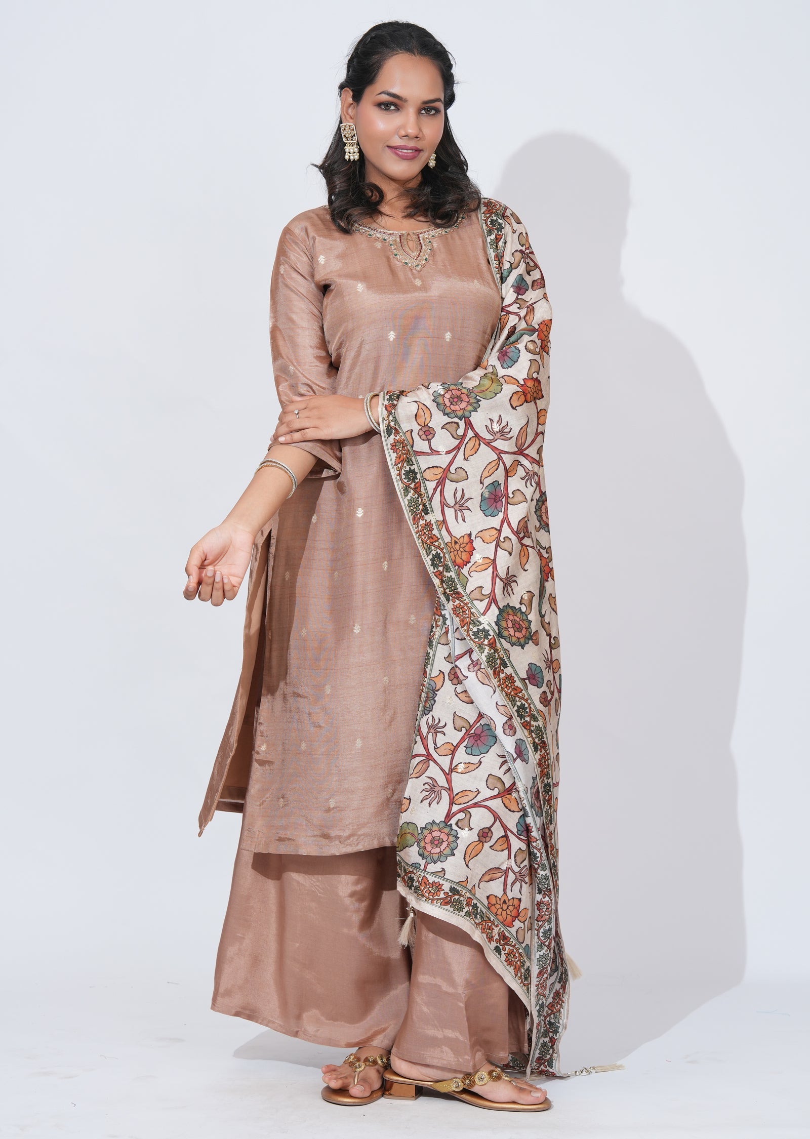 Brown Silk Sharara Set