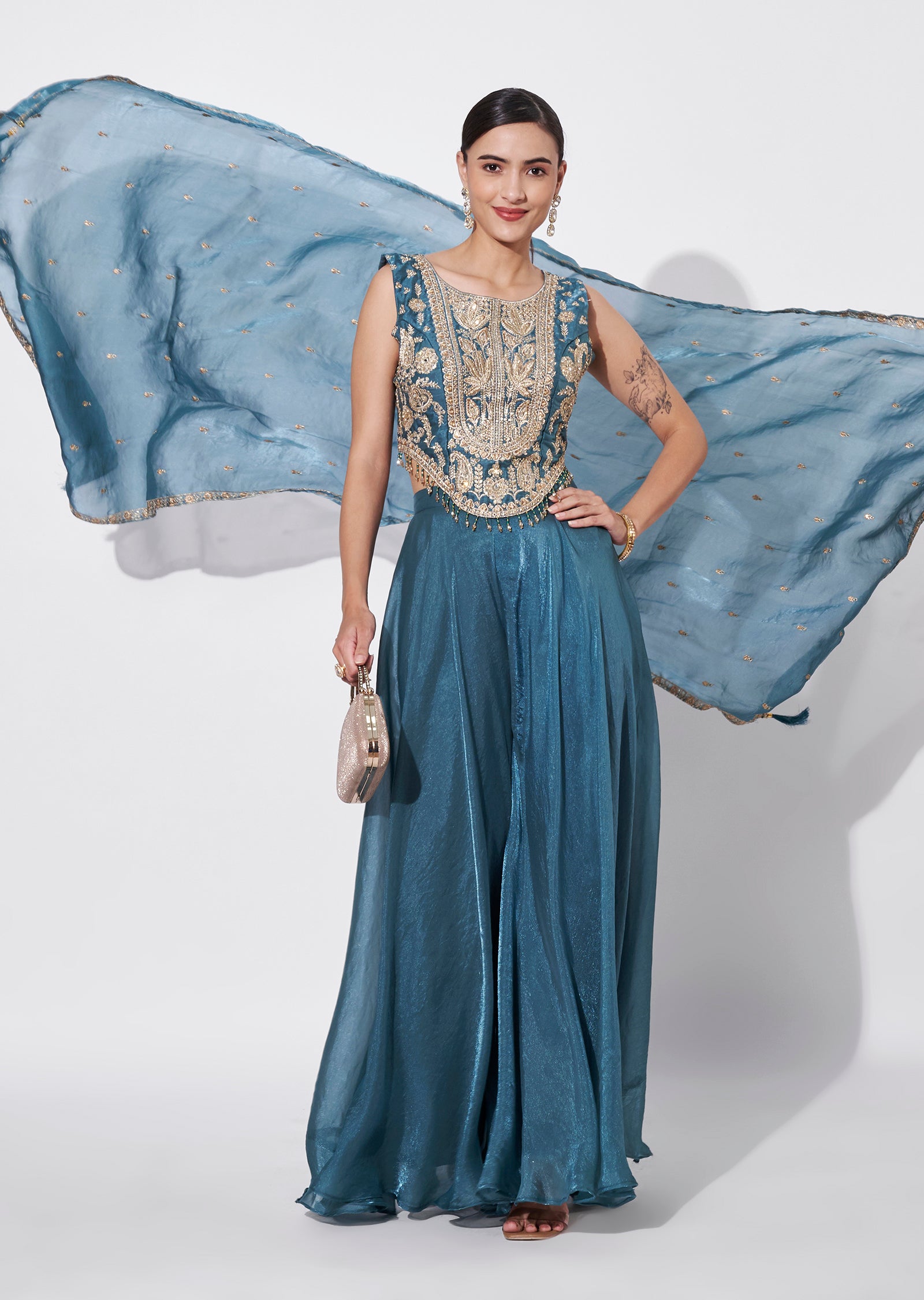 Blue Tissue Indowestern set