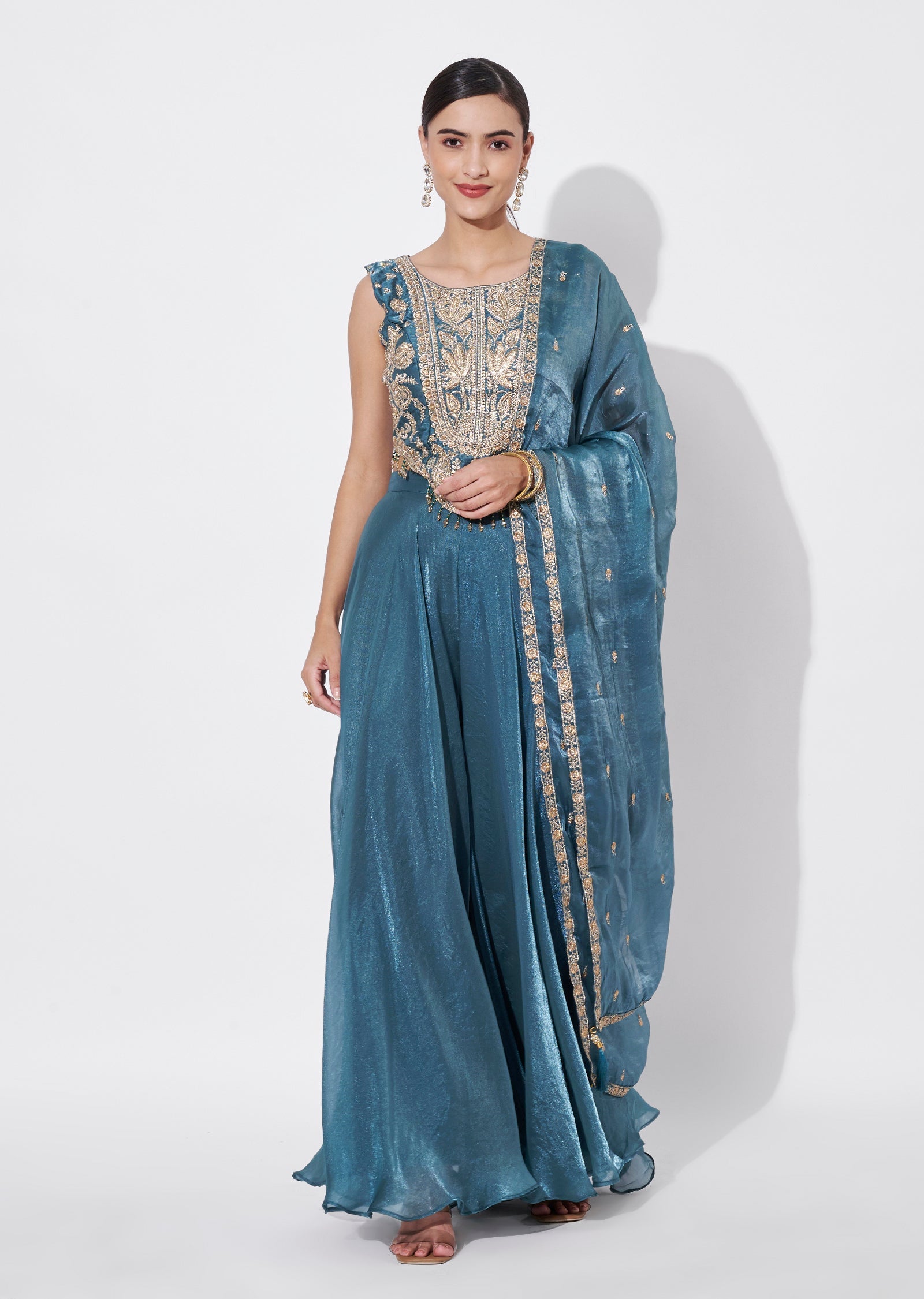 Blue Tissue Indowestern set