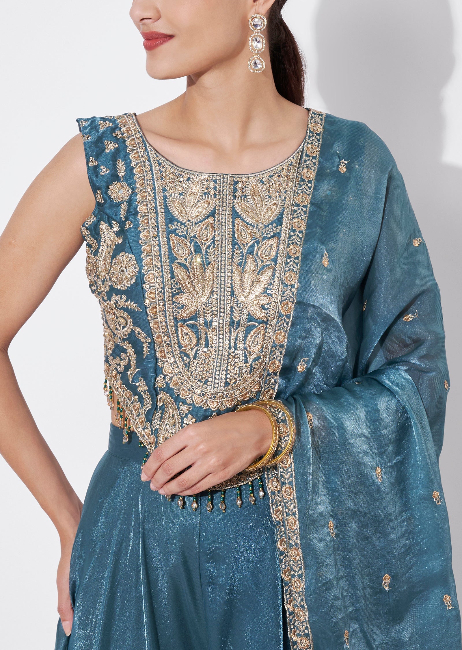 Blue Tissue Indowestern set