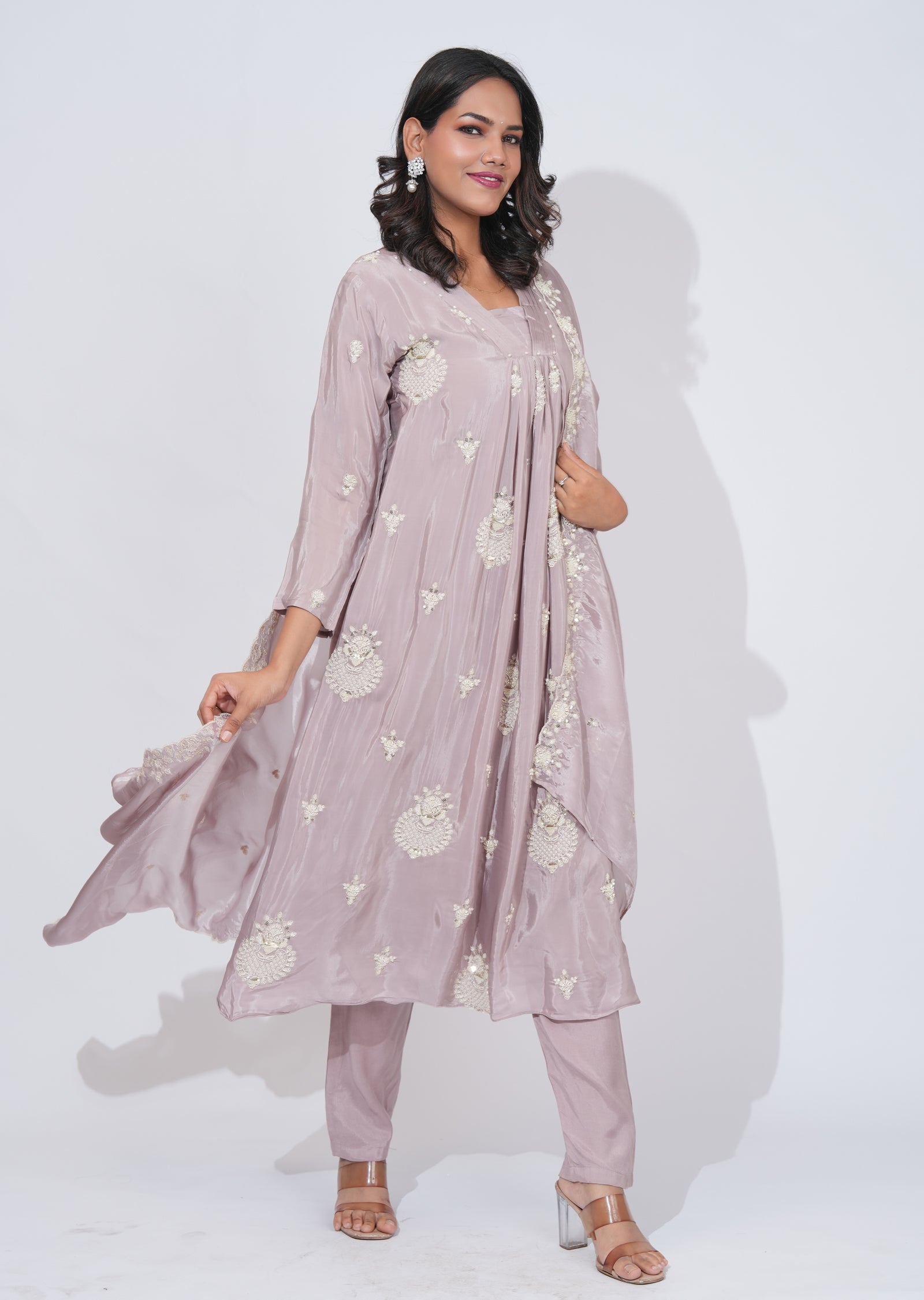 Pink Chinnon Anarkali Suit