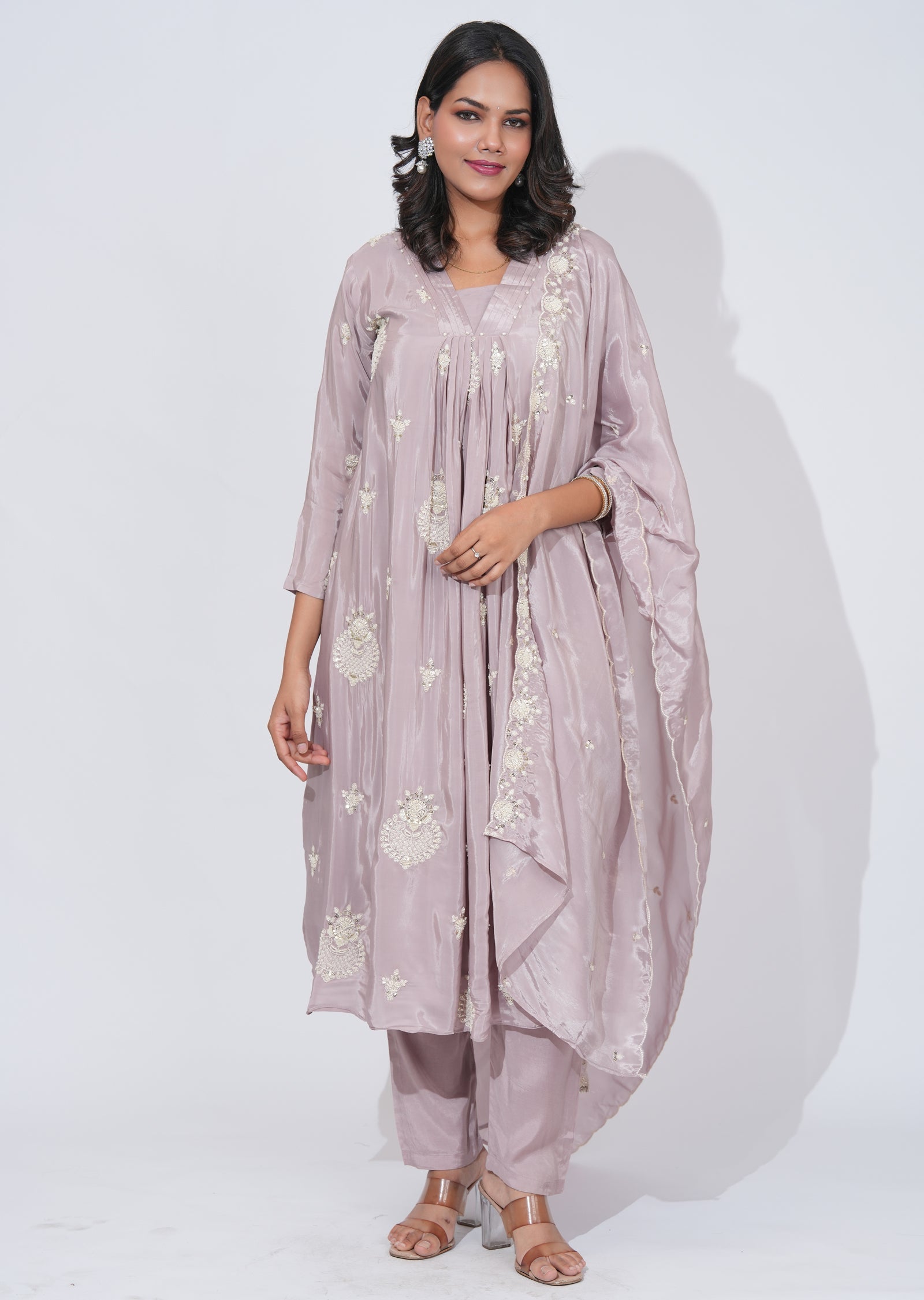 Pink Chinnon Anarkali Suit