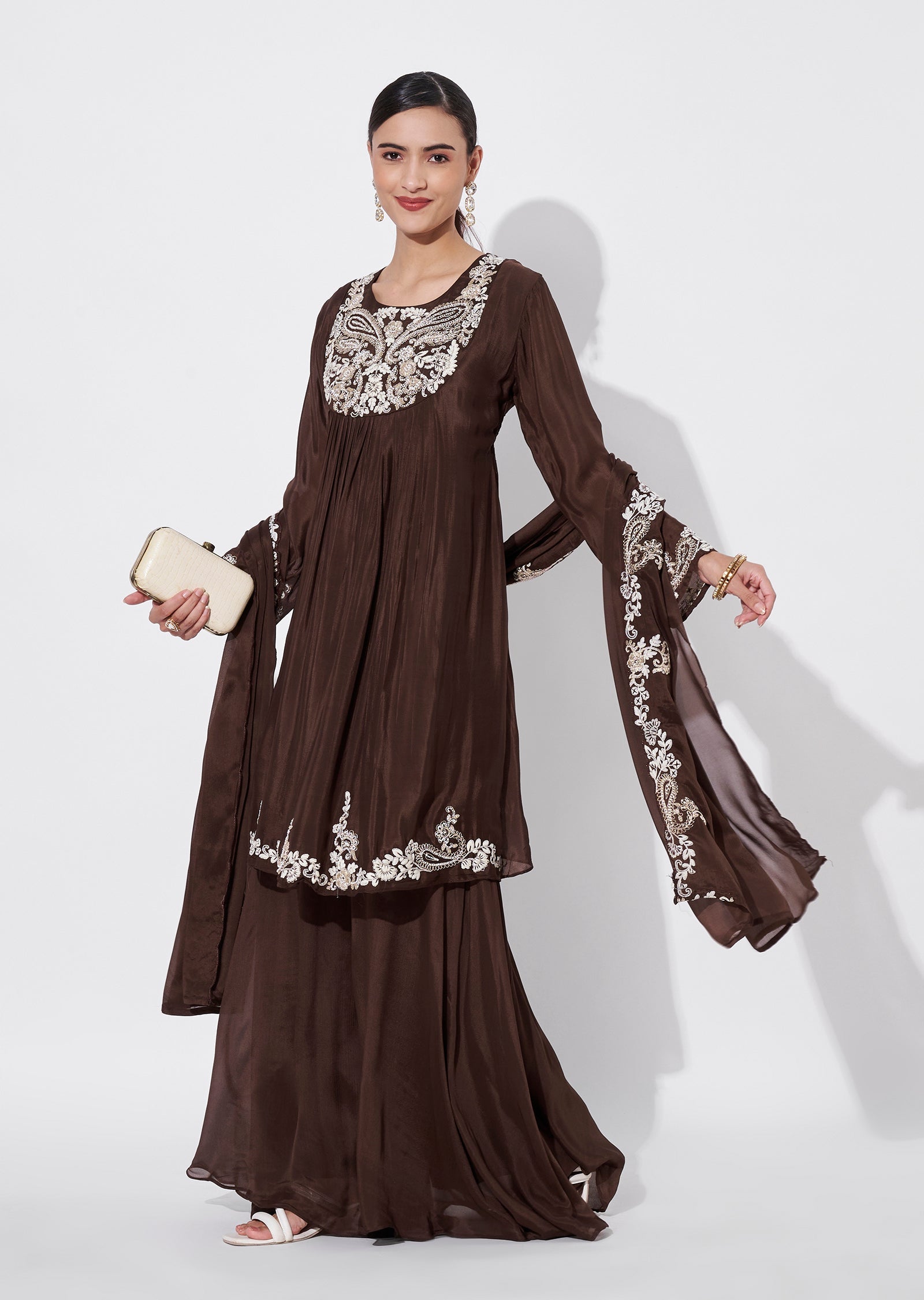 Brown Chinnon Sharara Set