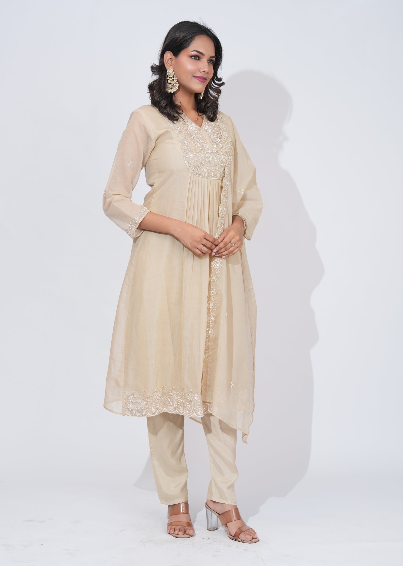Beige Organza Anarkali Suit