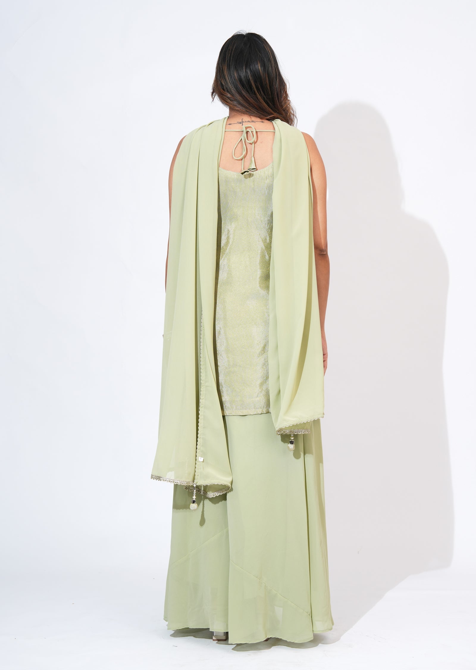 Green Tissue Sharara Set