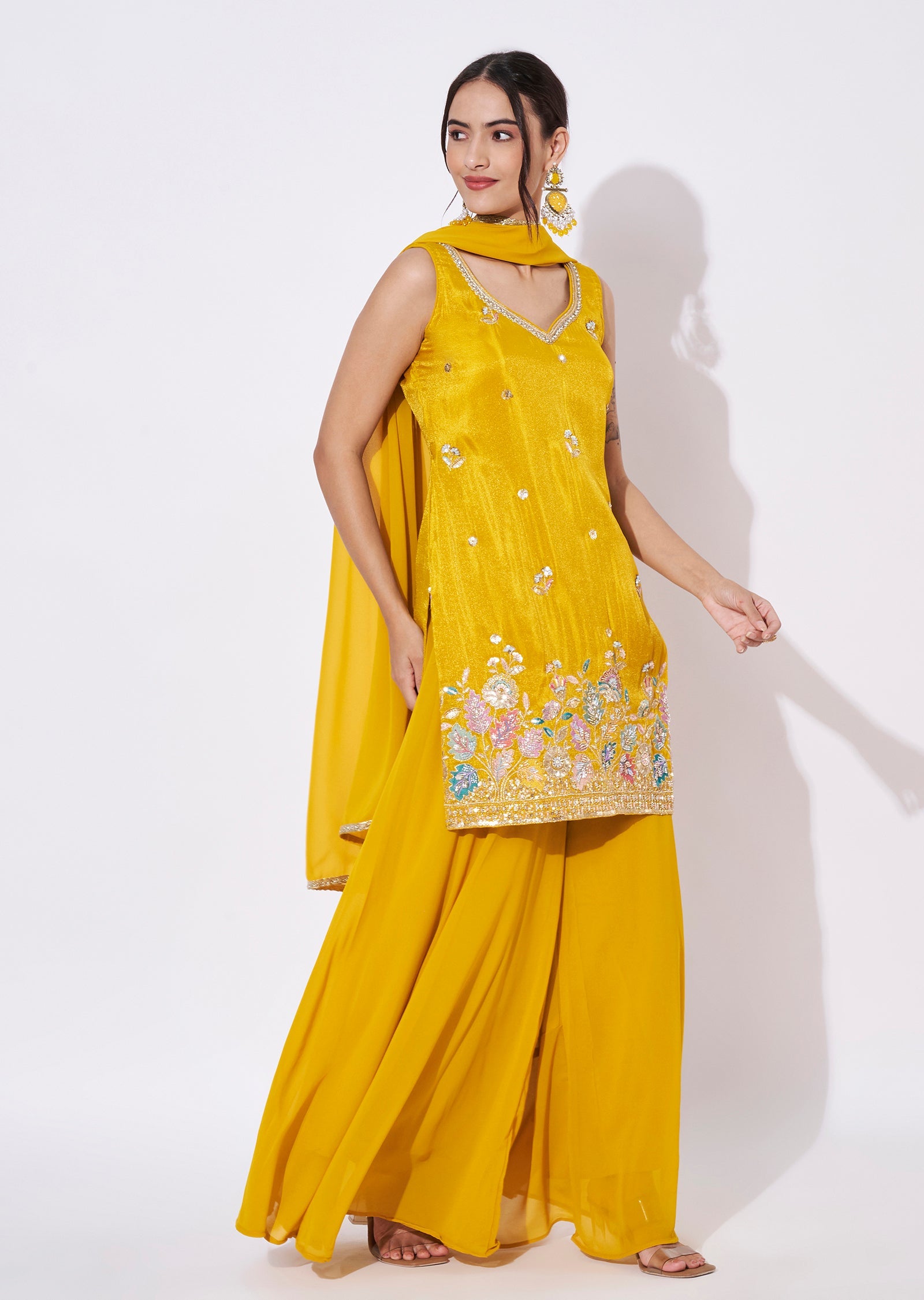 Mustard Tissue Sharara Set