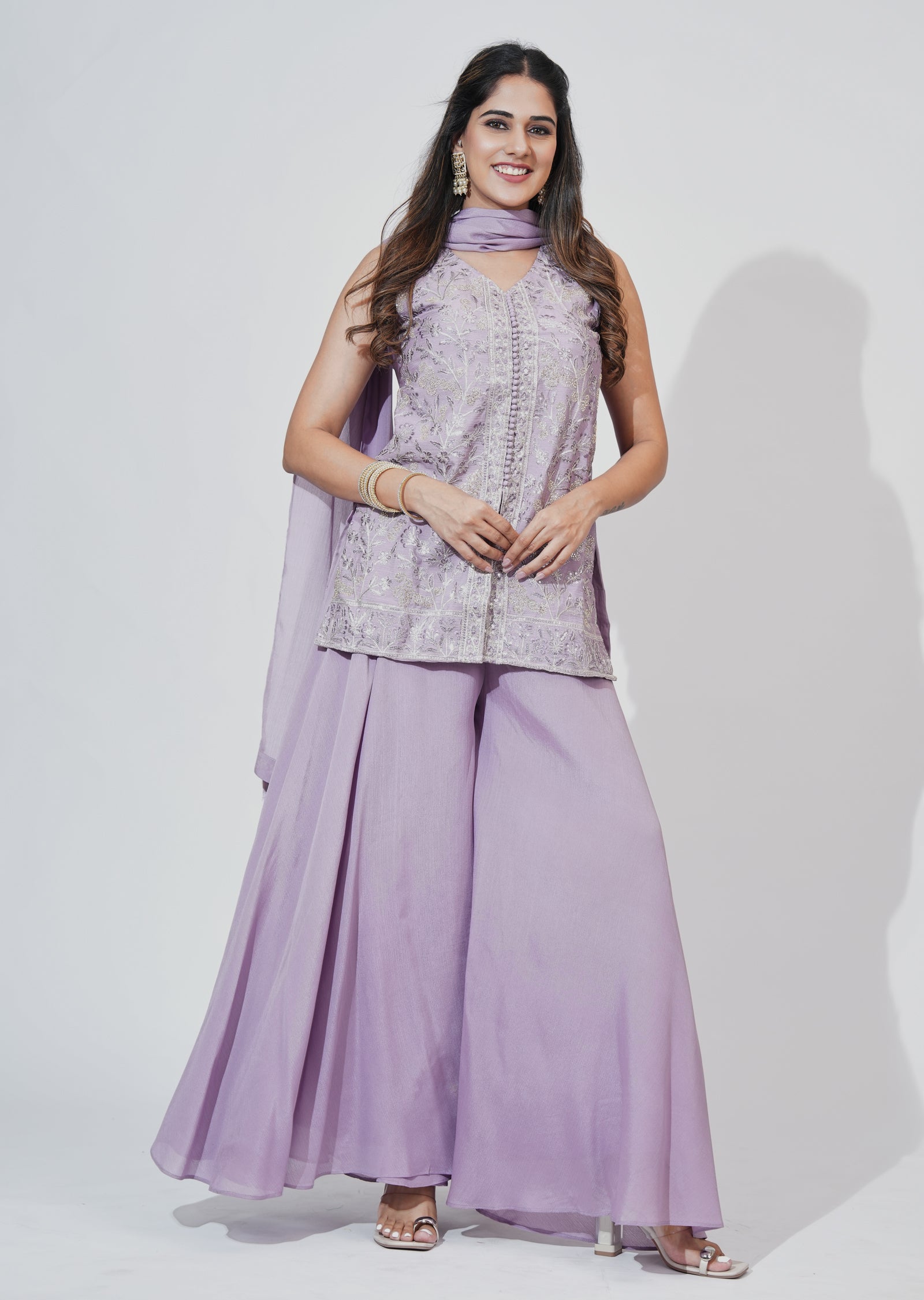 Lavender Silk Sharara Set