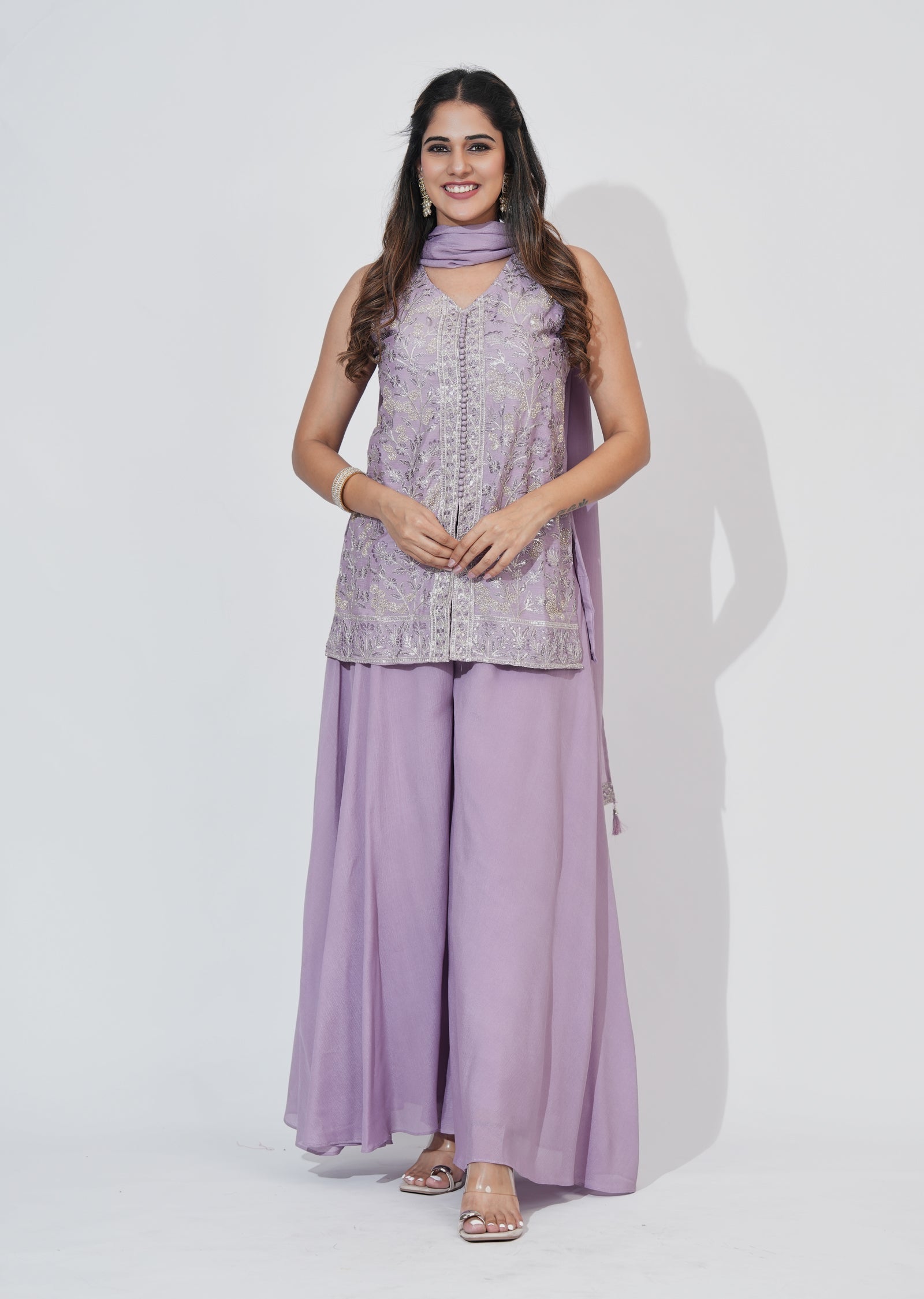 Lavender Silk Sharara Set