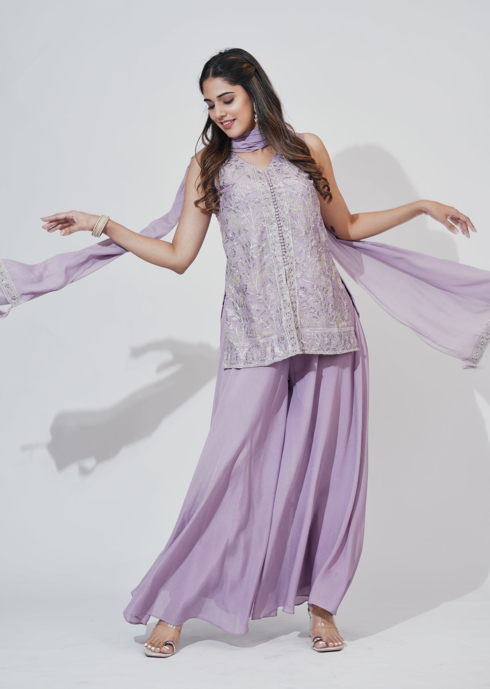 Lavender Silk Sharara Set