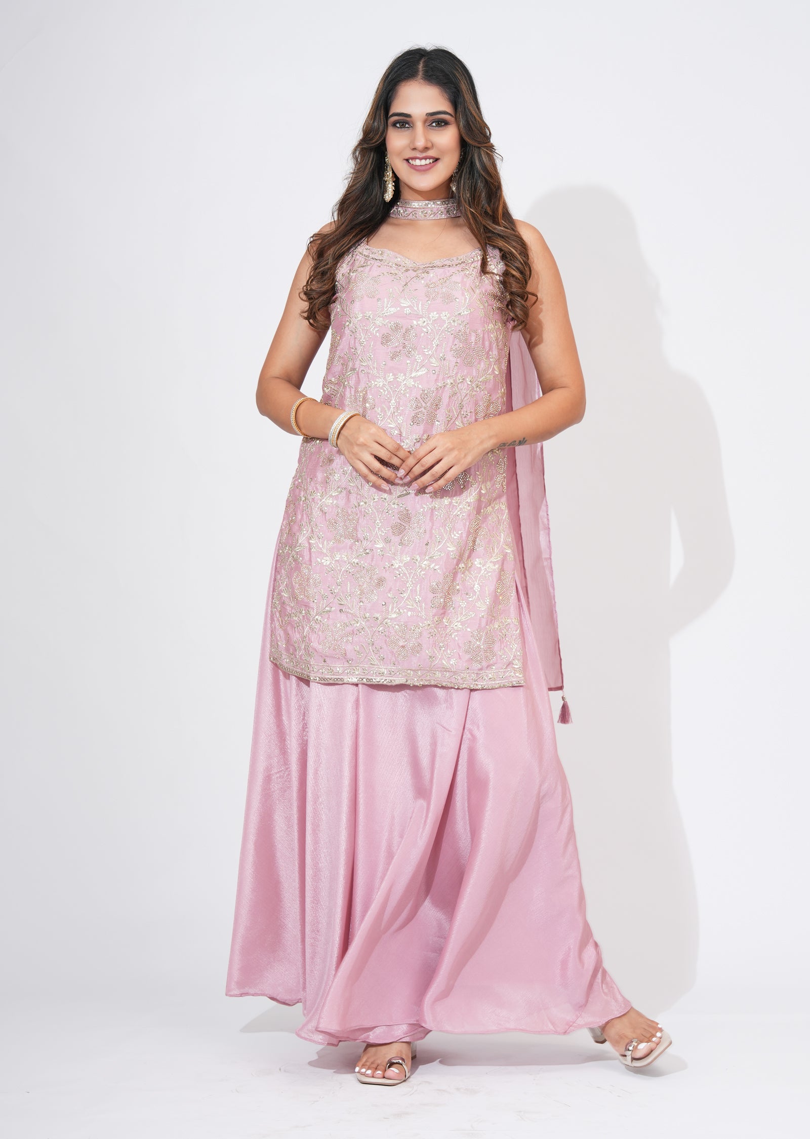 Pink Silk Sharara Set