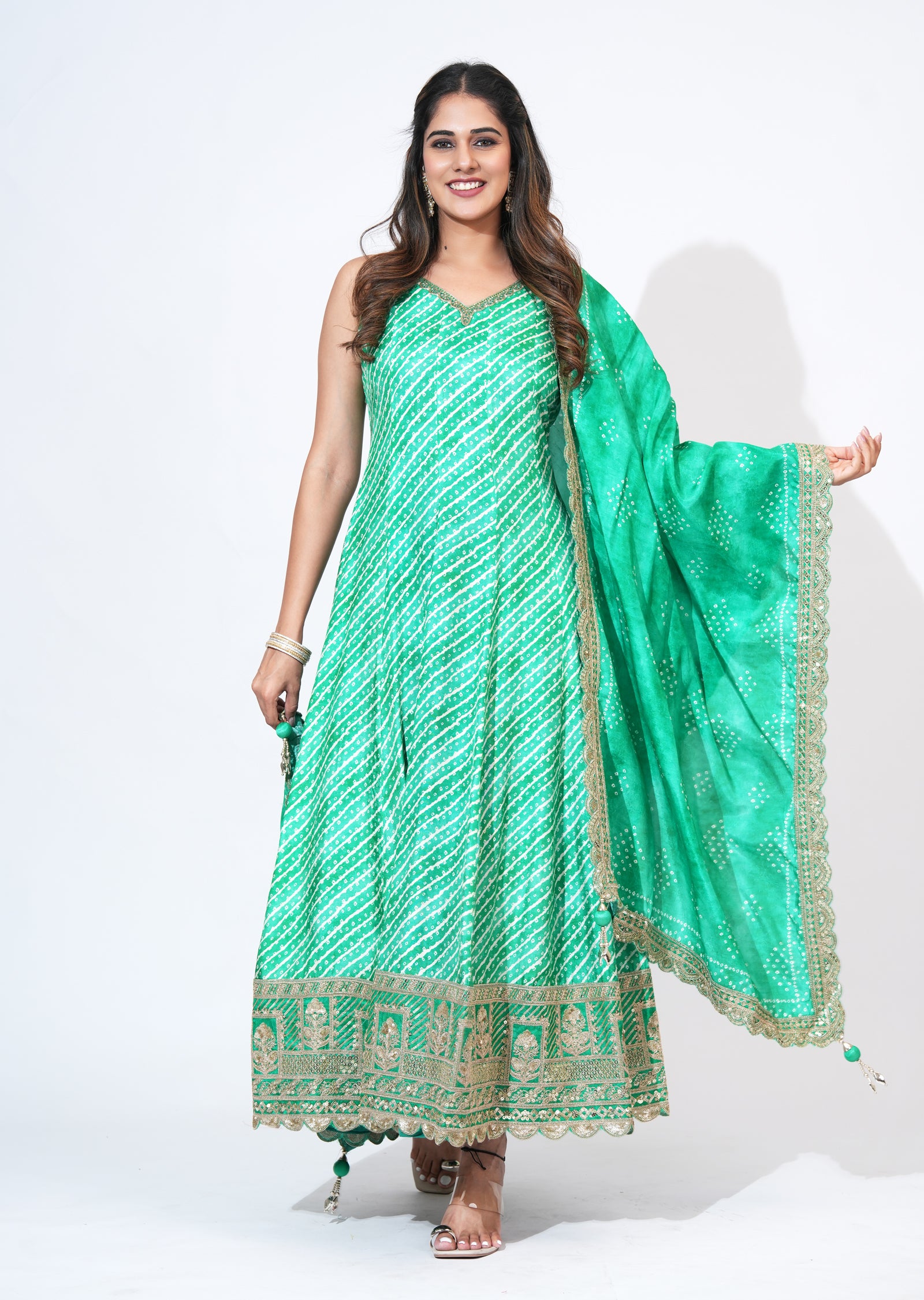 Green Silk Anarkali Set