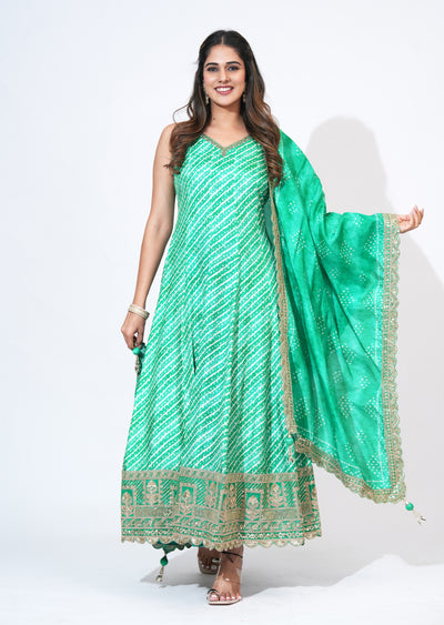 Green Silk Anarkali Set