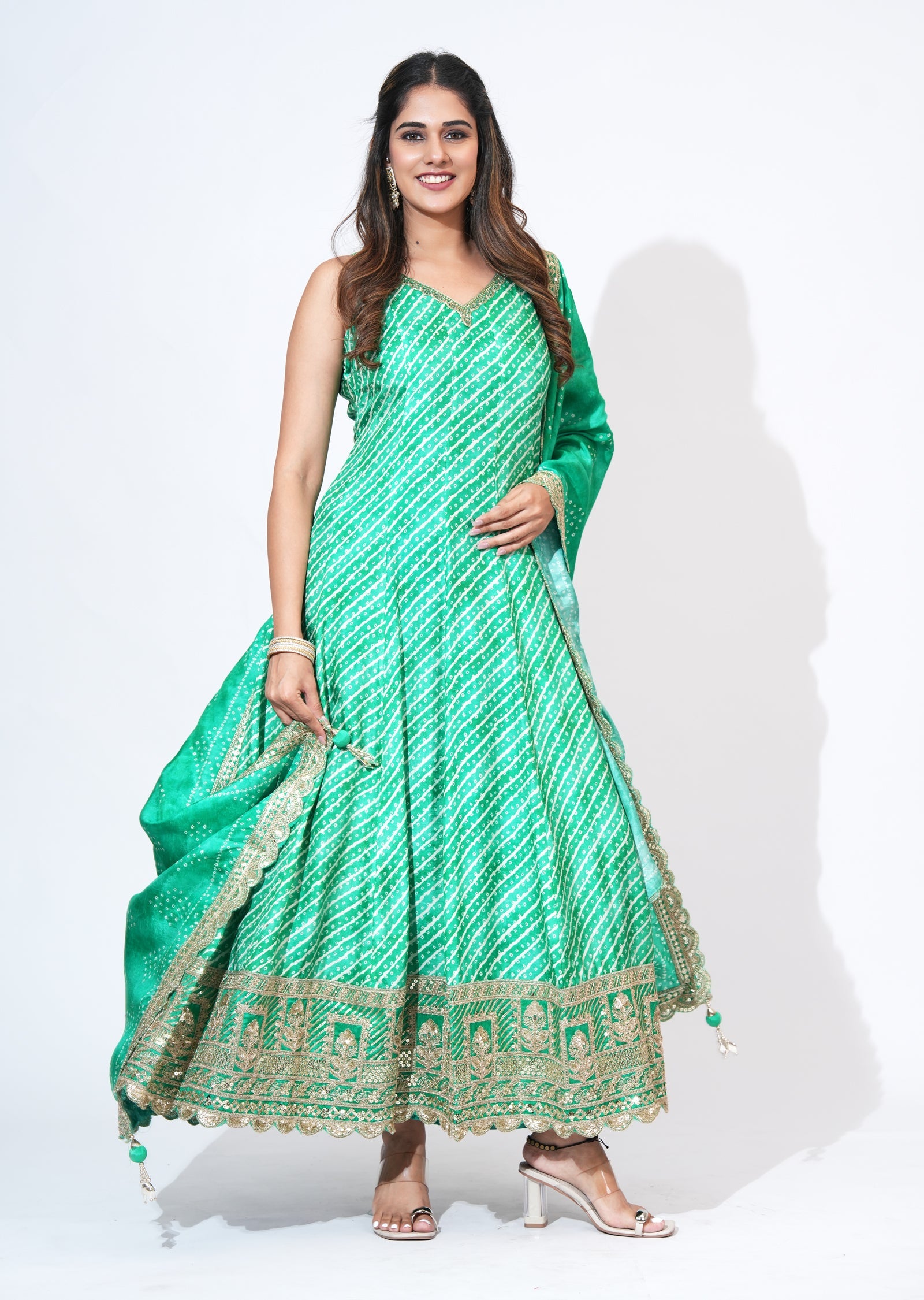 Green Silk Anarkali Set