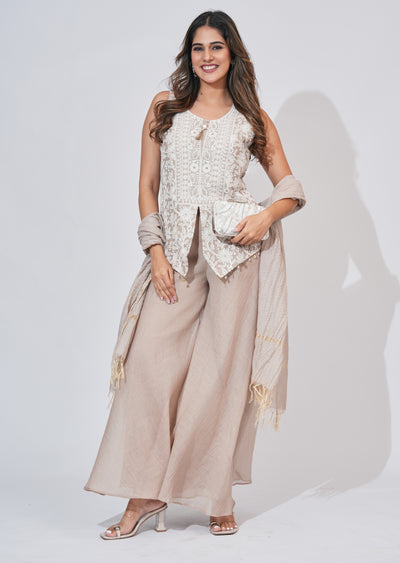 Beige Silk Sharara Set