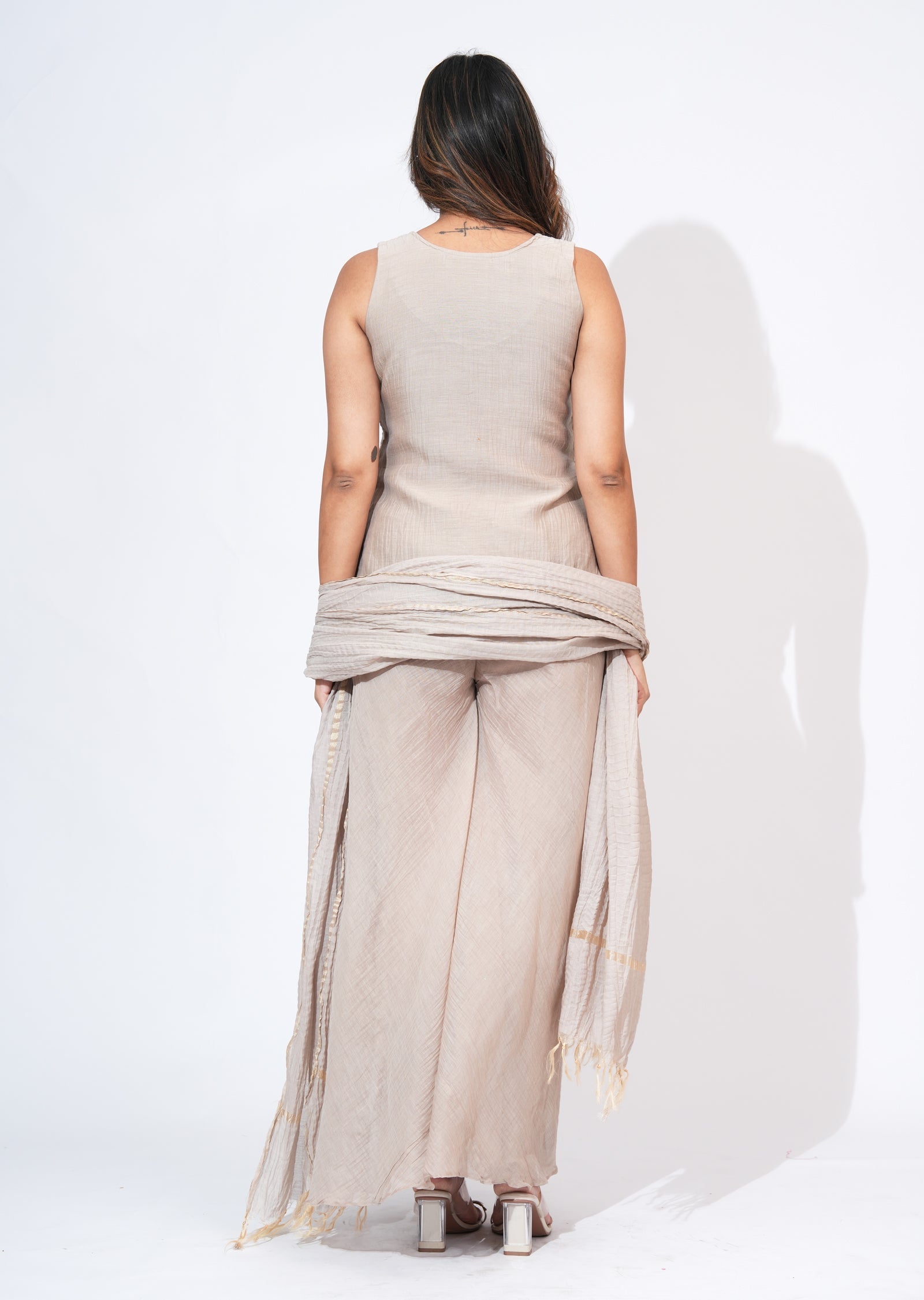 Beige Silk Sharara Set
