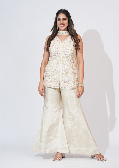 Cream Tissue Sharara Set