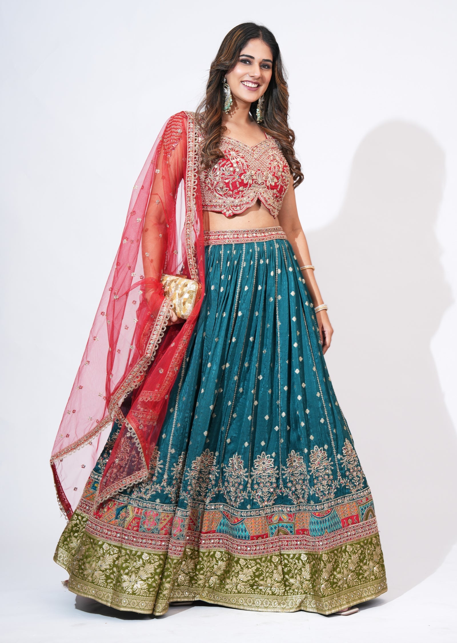 Teal Blue Silk Lehenga Set