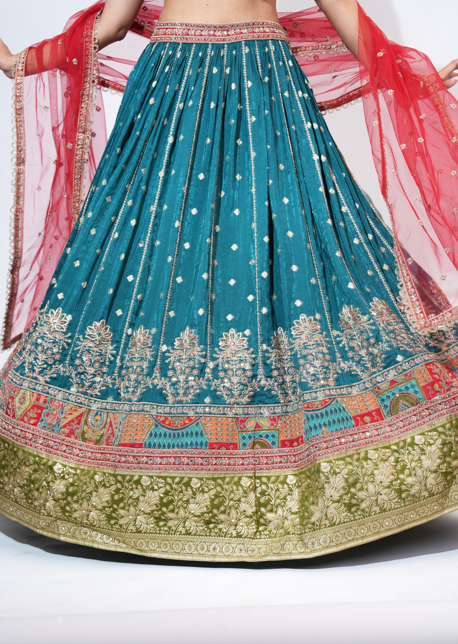 Teal Blue Silk Lehenga Set