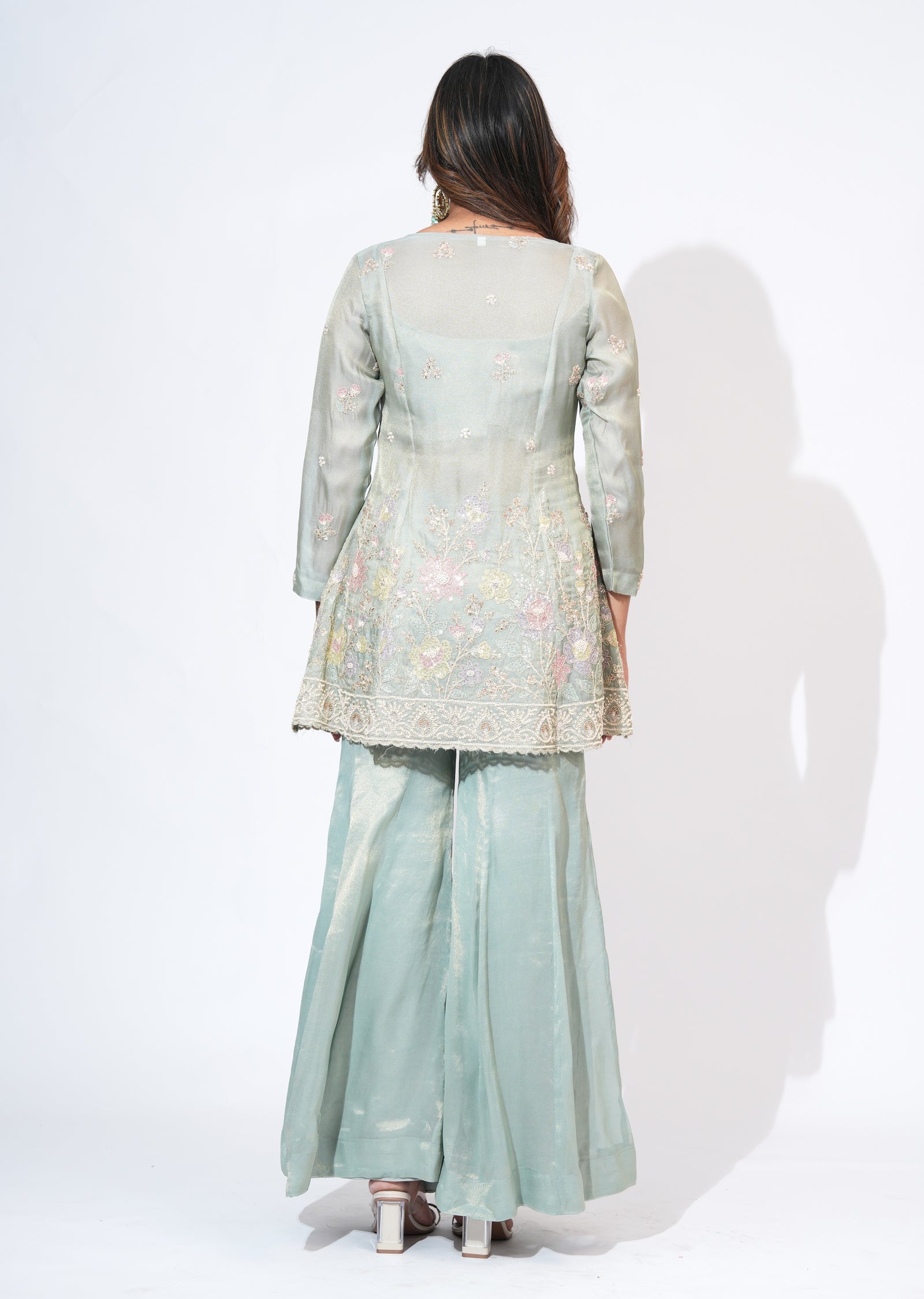 Green Tissue Sharara Set