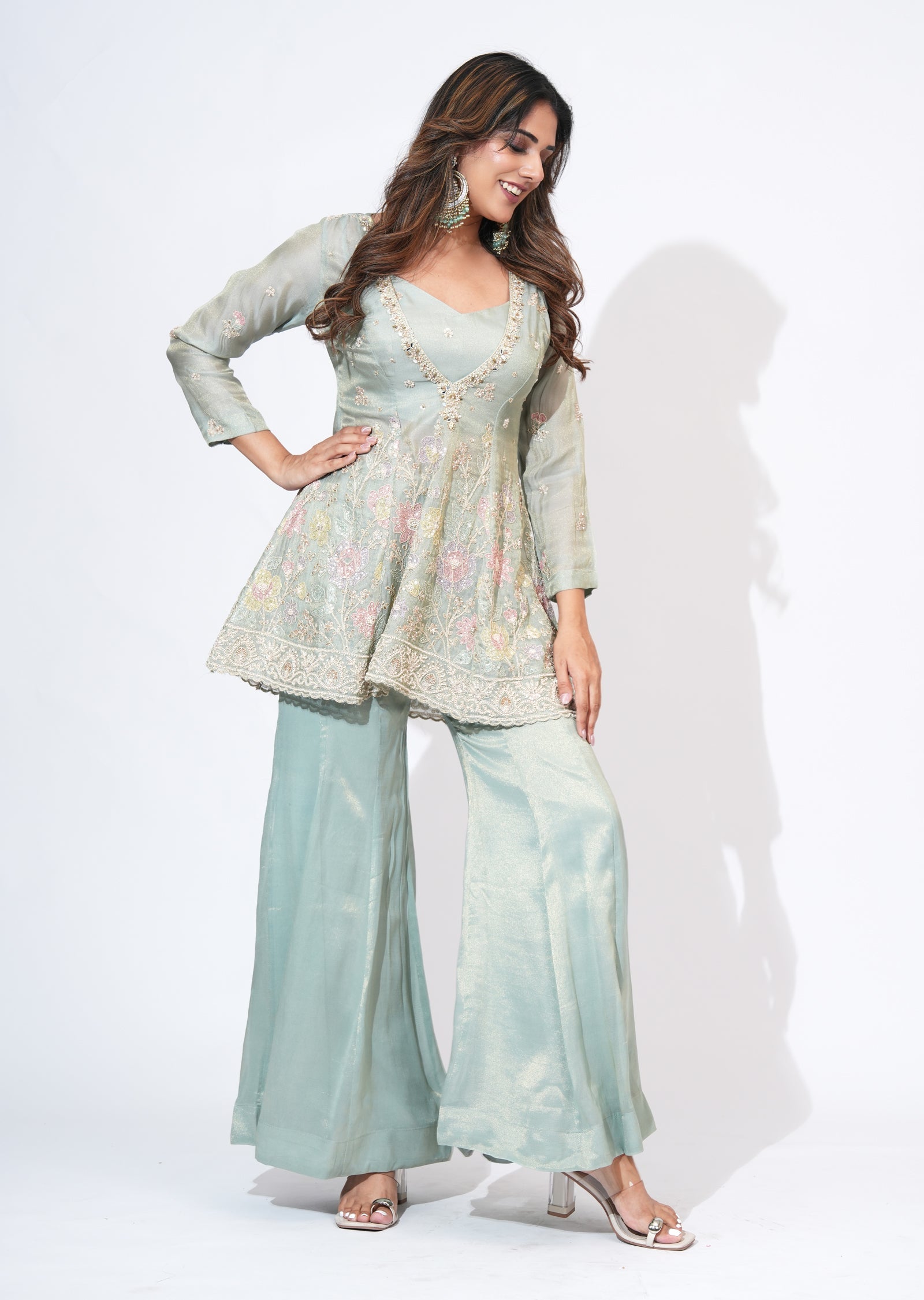 Green Tissue Sharara Set