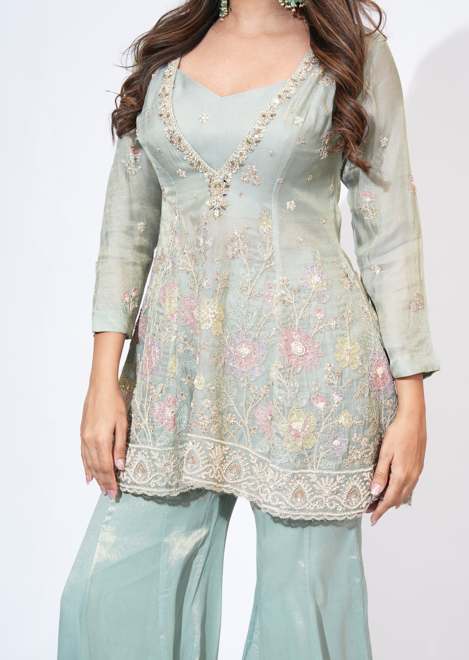 Green Tissue Sharara Set