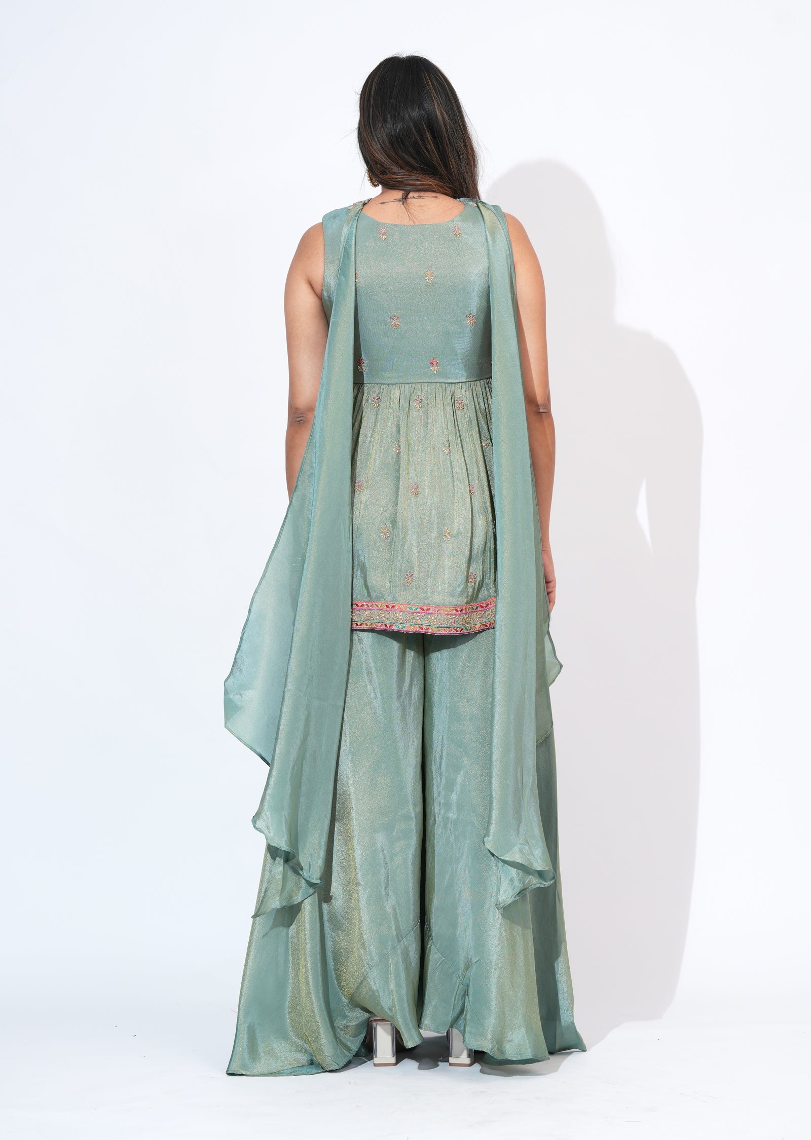 Green Tissue Sharara Set