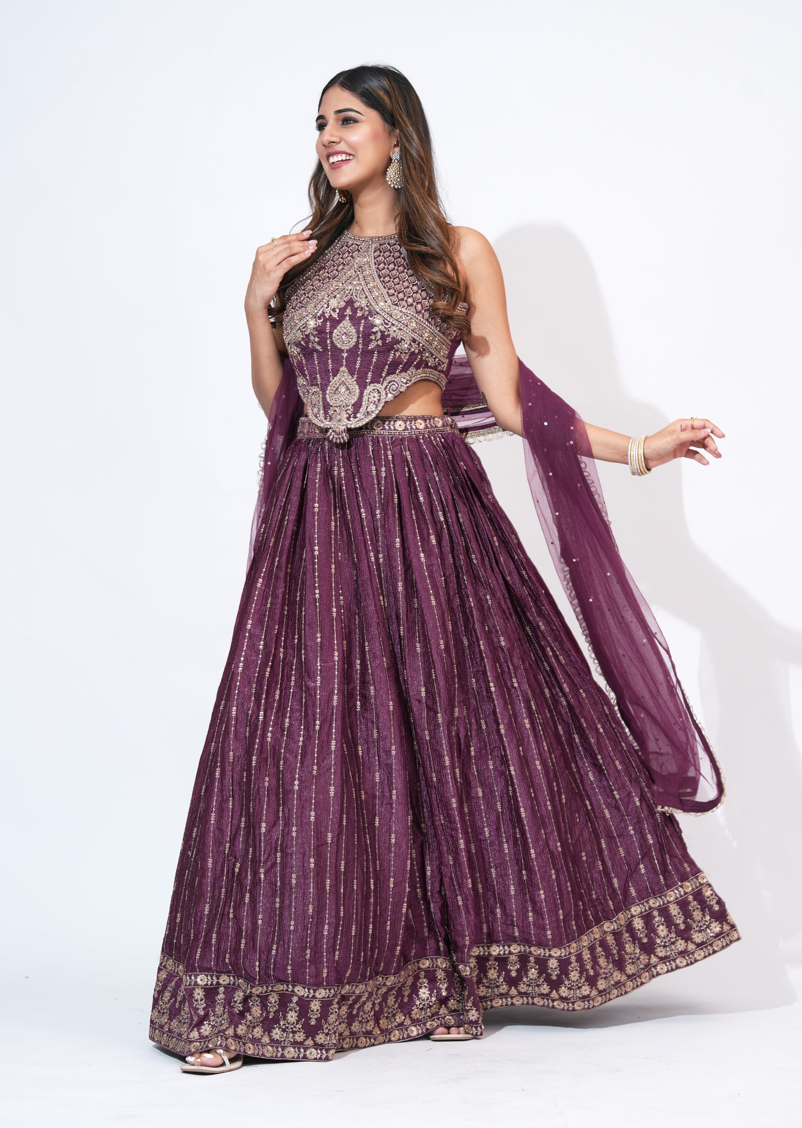 Wine Silk Lehenga Set
