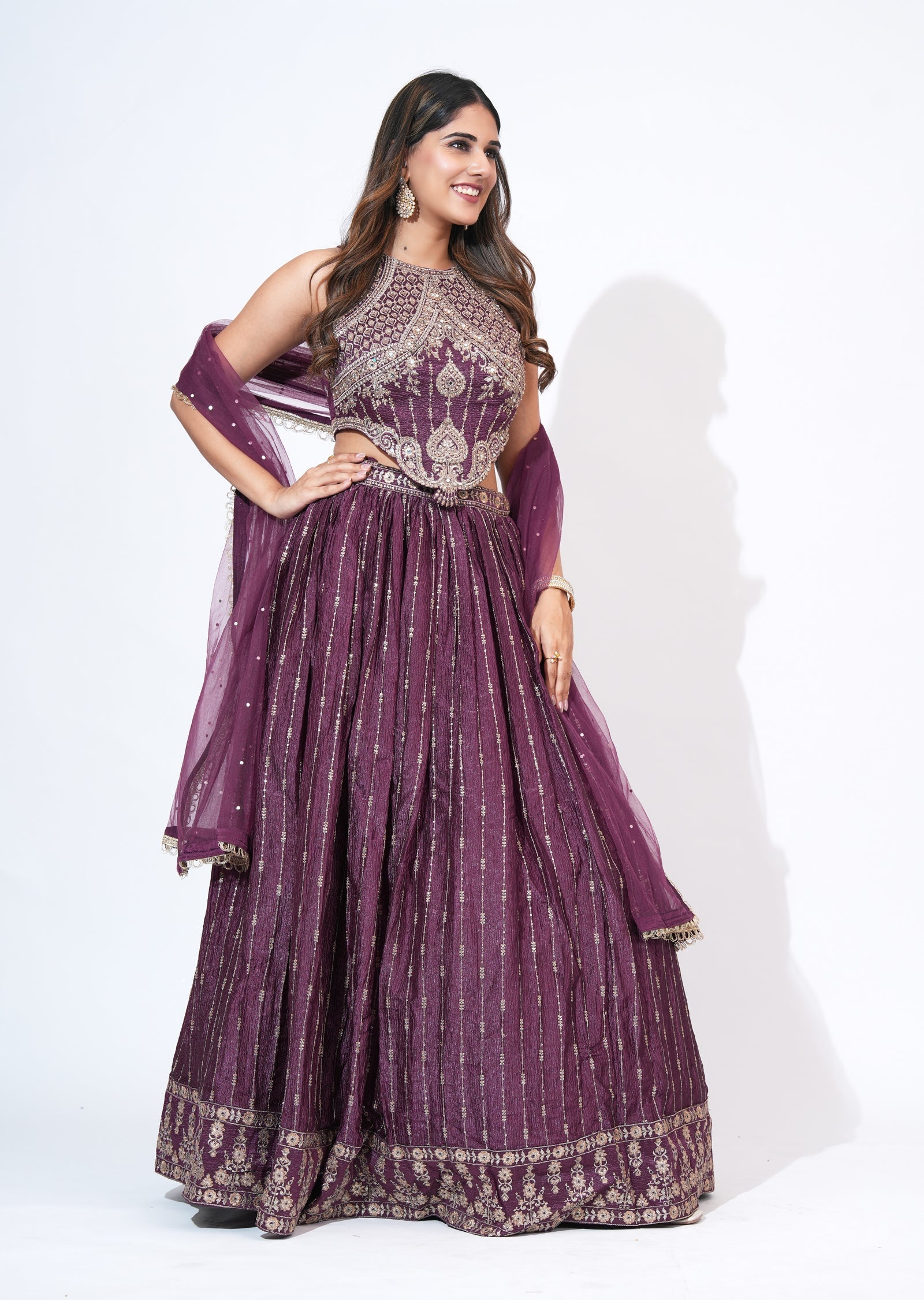 Wine Silk Lehenga Set