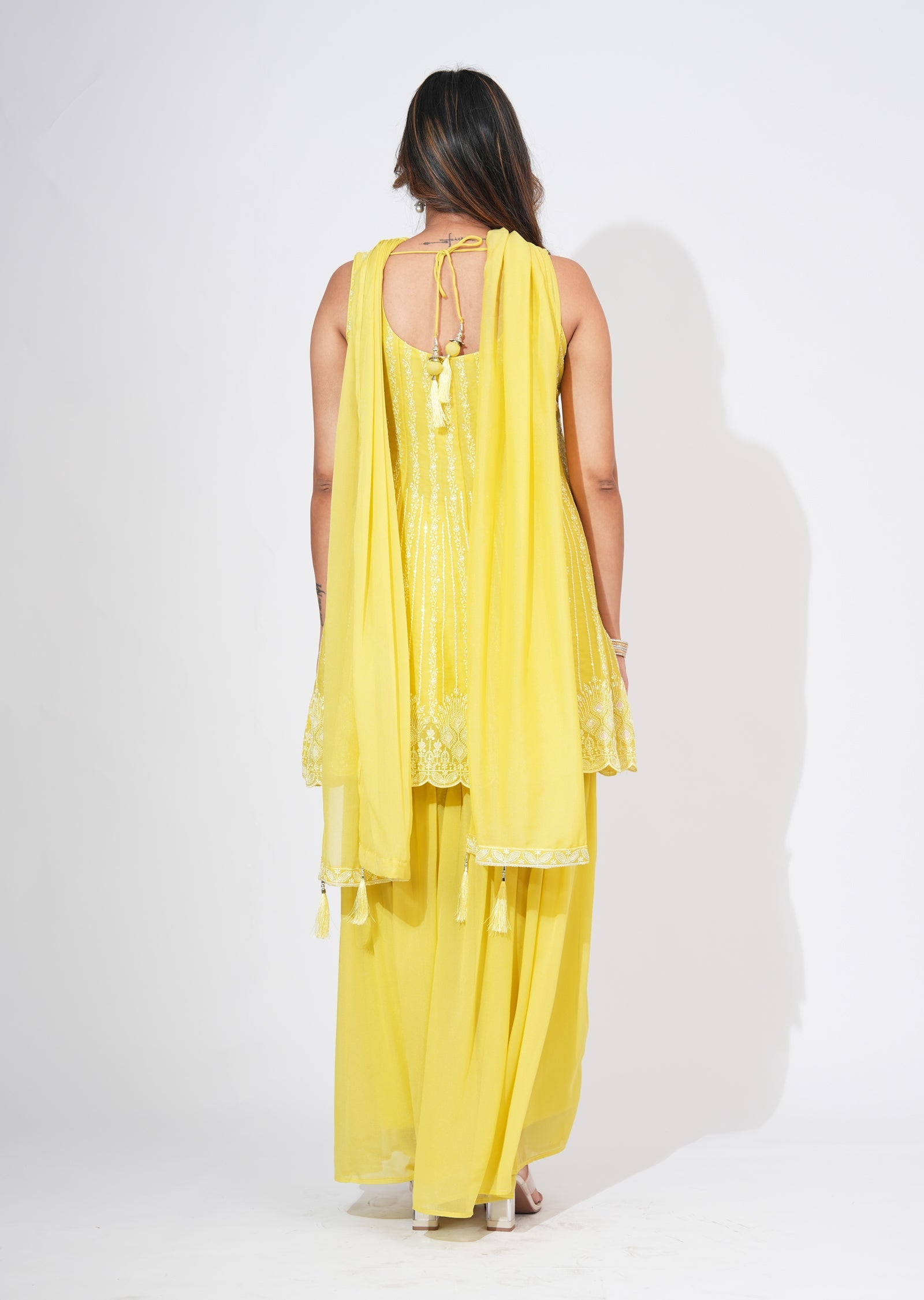 Yellow Georgette Sharara Set