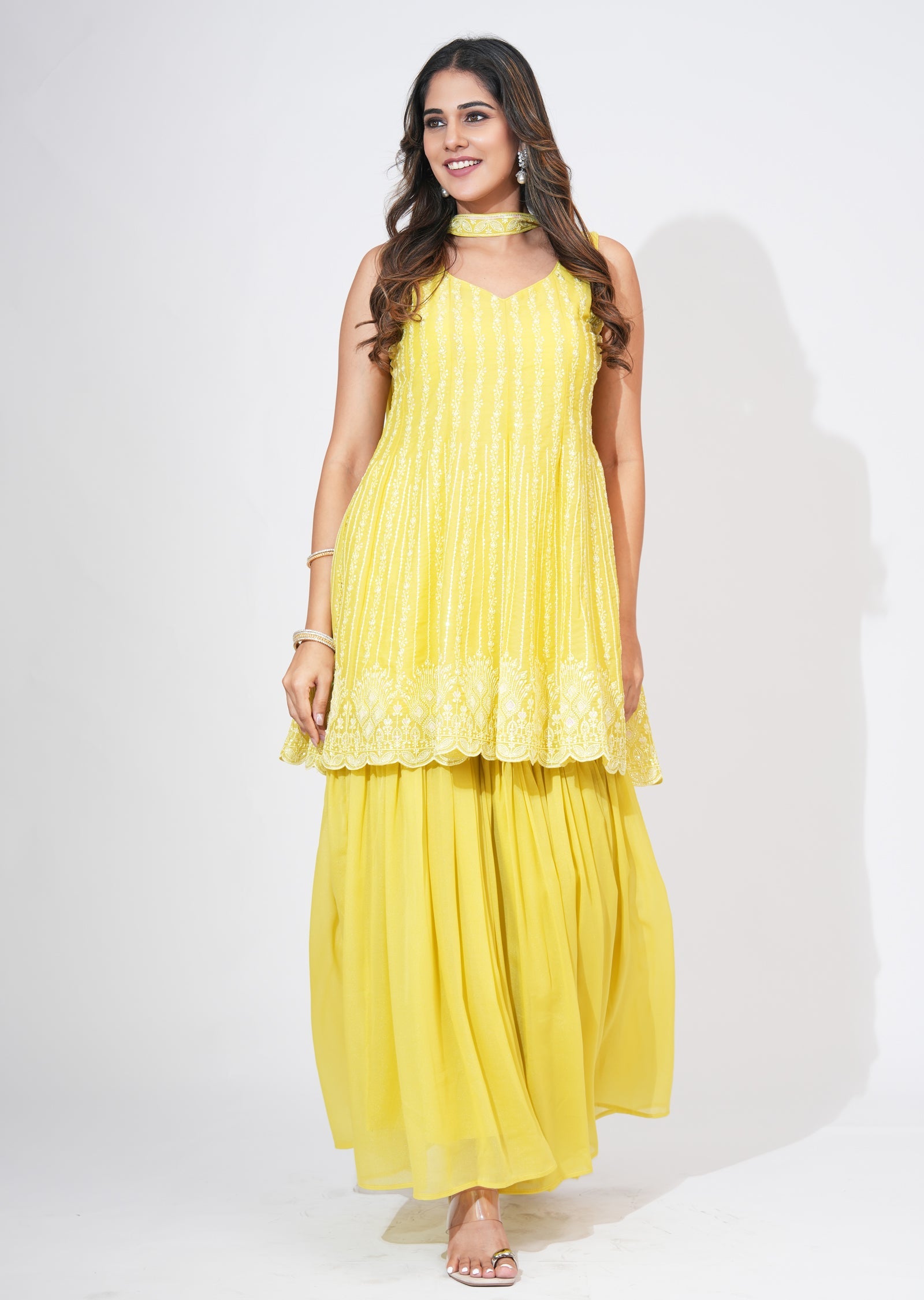 Yellow Georgette Sharara Set