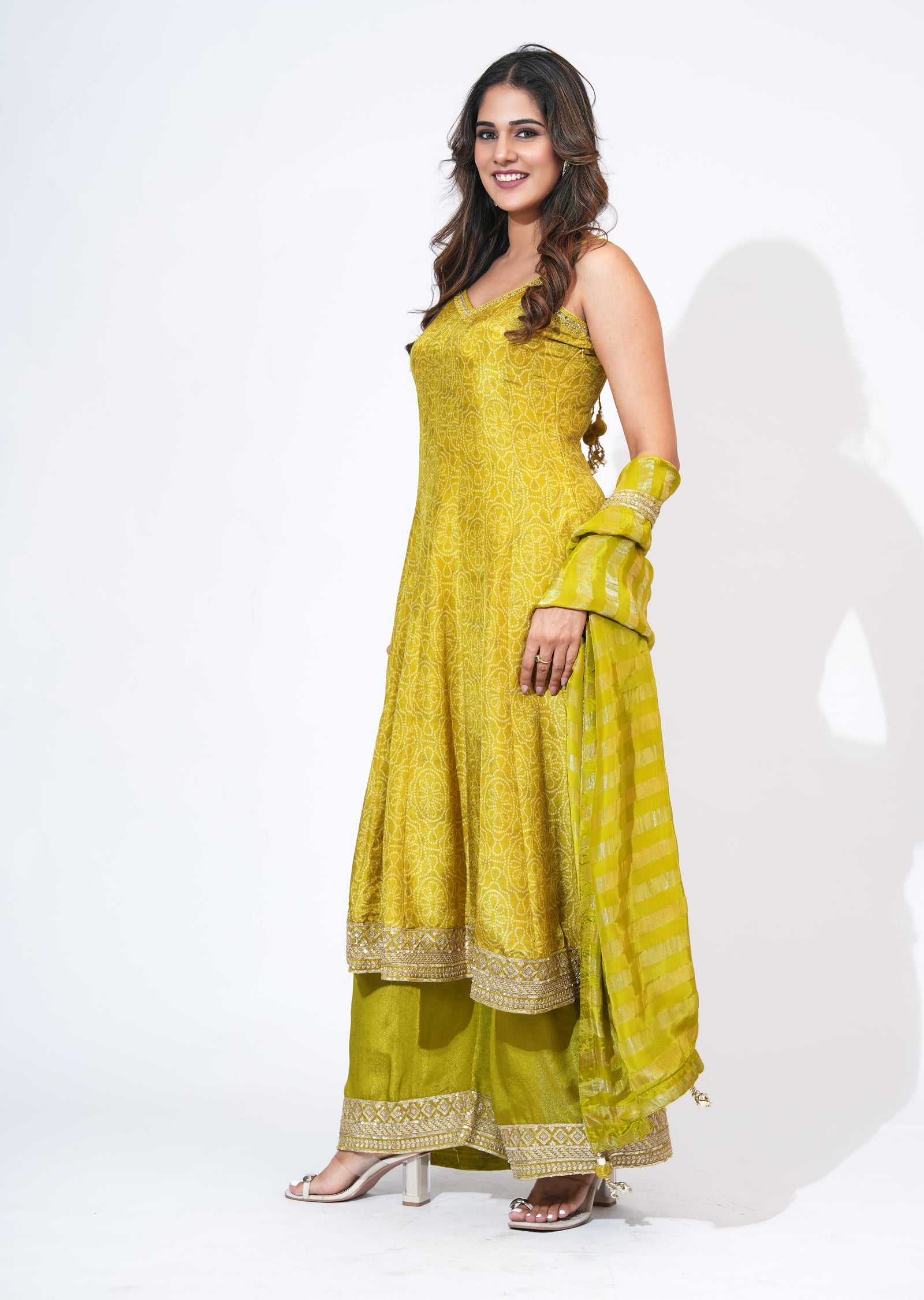 Green Tissue Anarkali Set