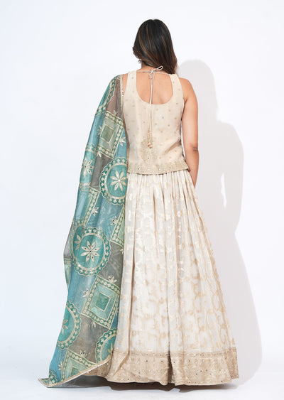 Cream Tissue Lehenga Set