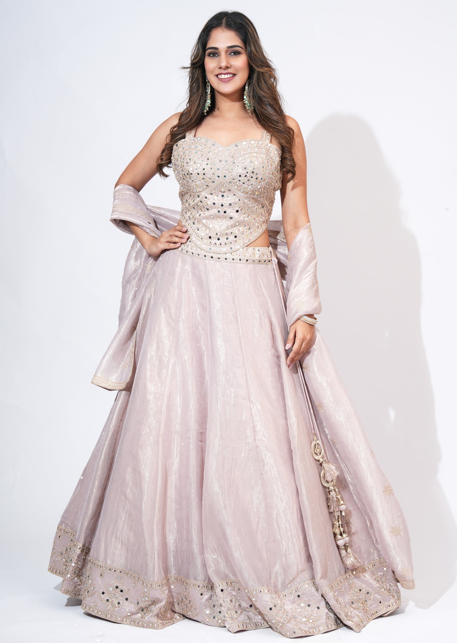 Pink Tissue Lehenga Set