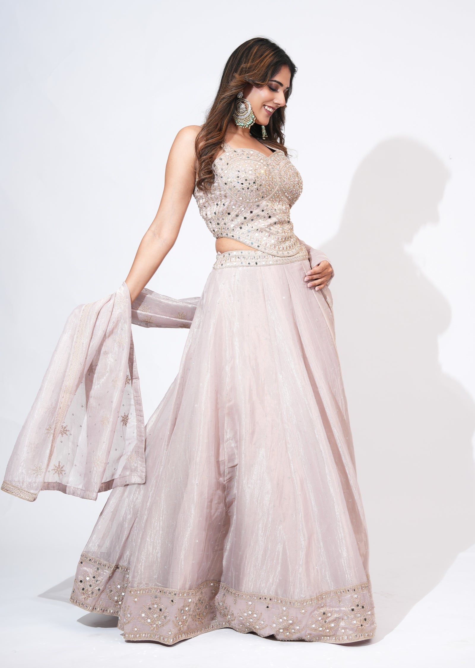 Pink Tissue Lehenga Set